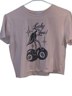 Outlaw Cherries Lucky You 8-ball Tattoo Pink Graphic Tee cropped Tshirt Retro